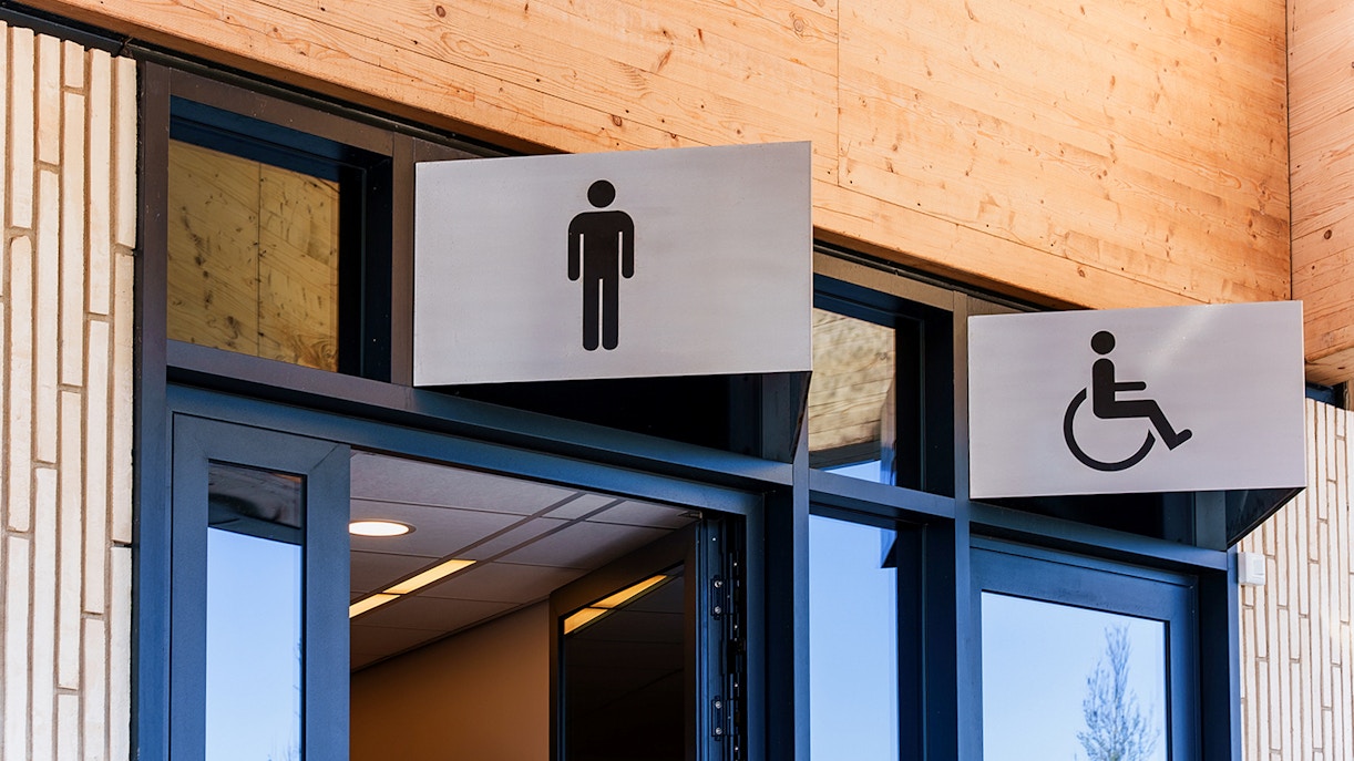 Accessible restrooms with clear signage at a tourist attraction.