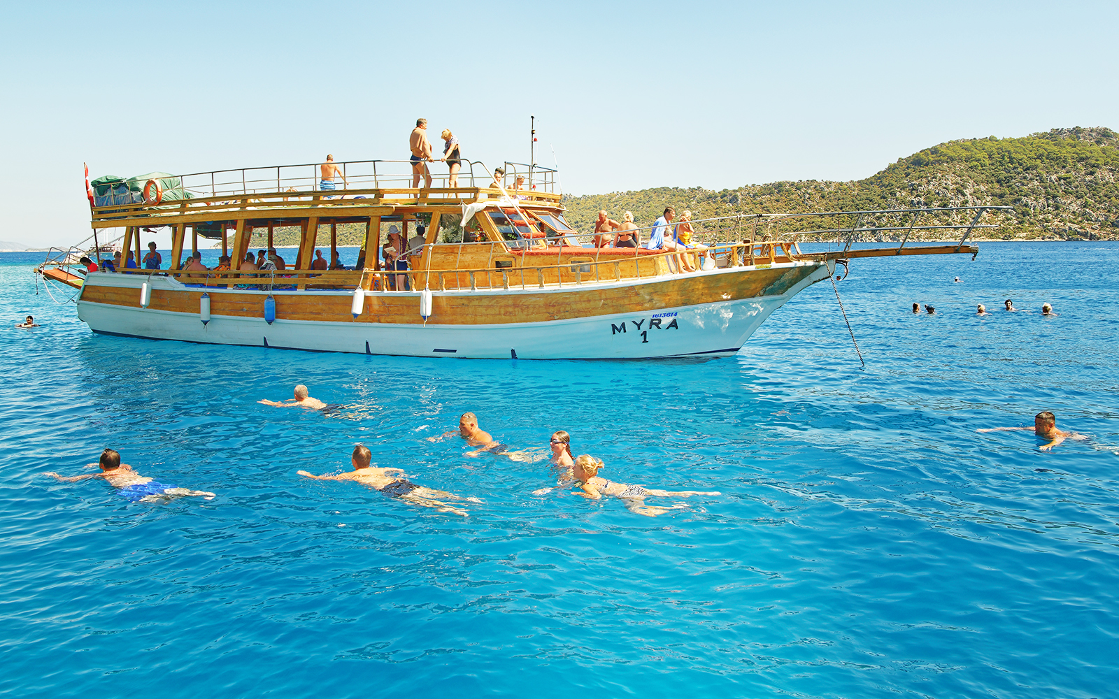 Kekova Sunken City ruins viewed from a boat on the Demre & Myra Day Tour in Antalya, Turkey.