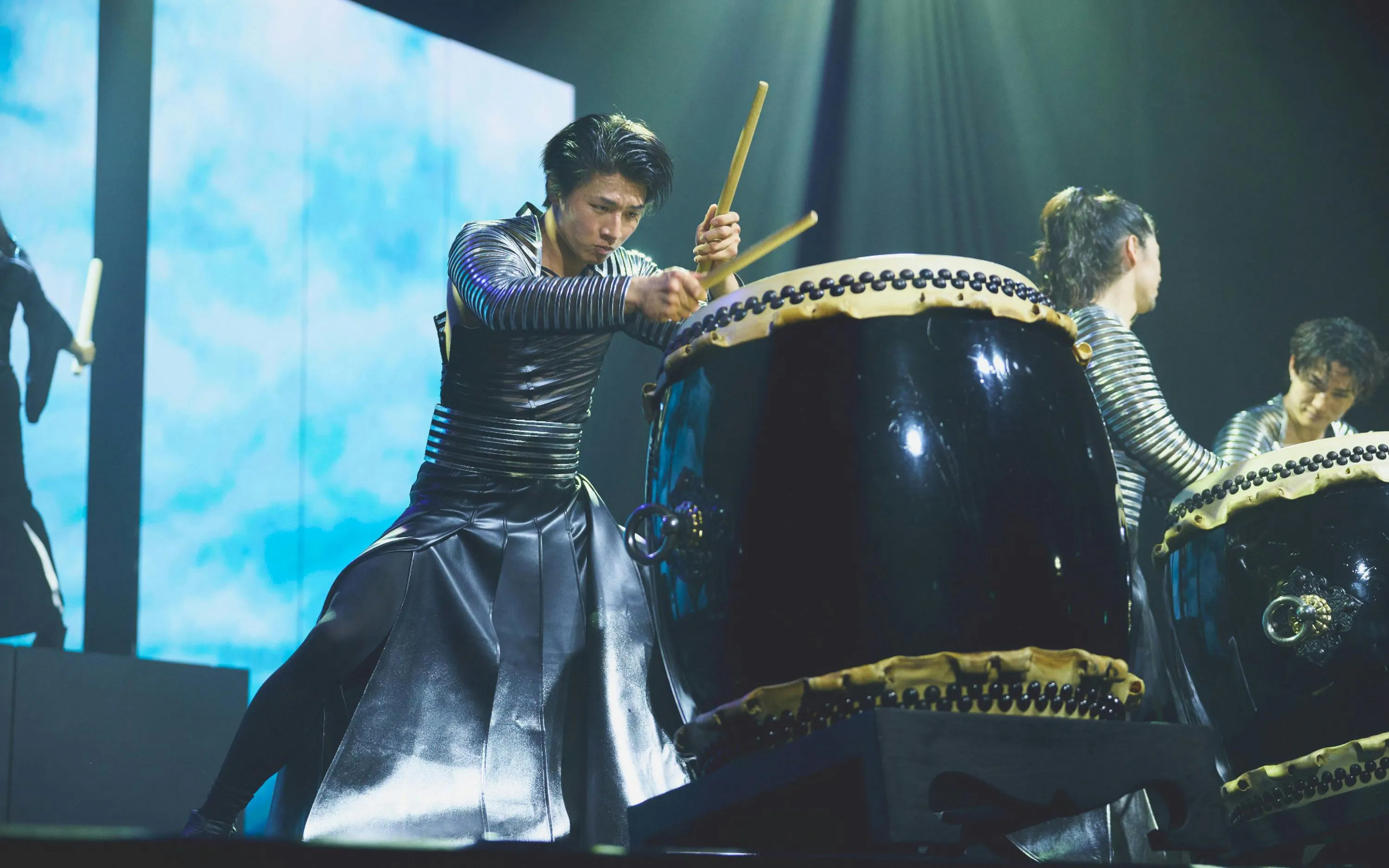 Performers playing traditional drums at DRUM TAO Theater in Kyoto.