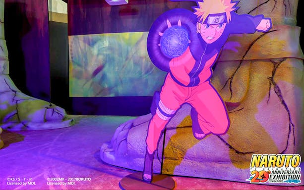Naruto character display at 20th Anniversary Exhibition in Singapore.