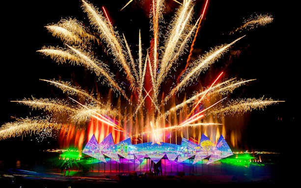Fireworks display at Wings of Time show, Sentosa, Singapore.
