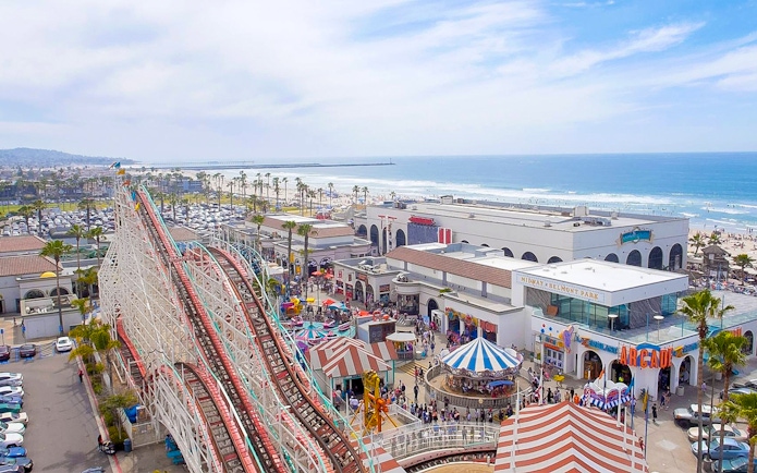Belmont Park roller coaster and beachfront in San Diego, part of Go City's All-Inclusive Pass.