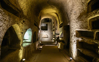 Ancient catacombs with burial niches in San Gennaro, Naples.