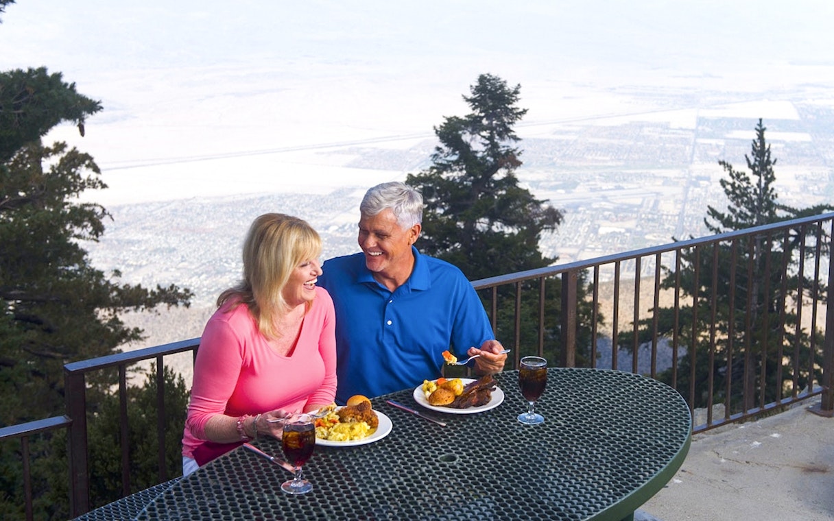 Couple dining with a view at Palm Springs Aerial Tramway.
