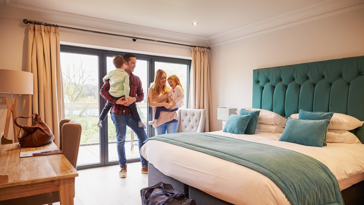 Family at hotel room near Alnwick Castle