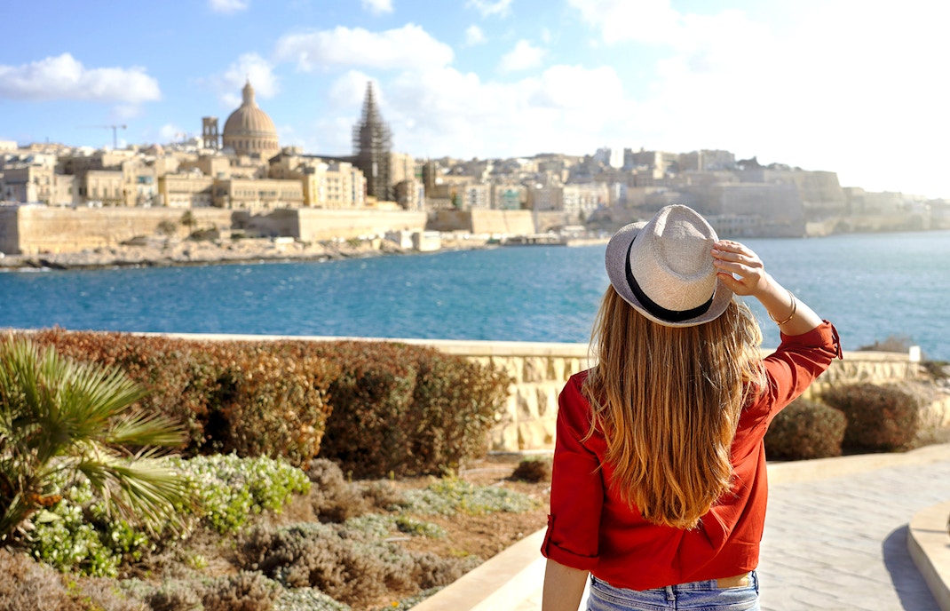 Valletta Waterfront view with historic buildings and harbor, Malta day tour.