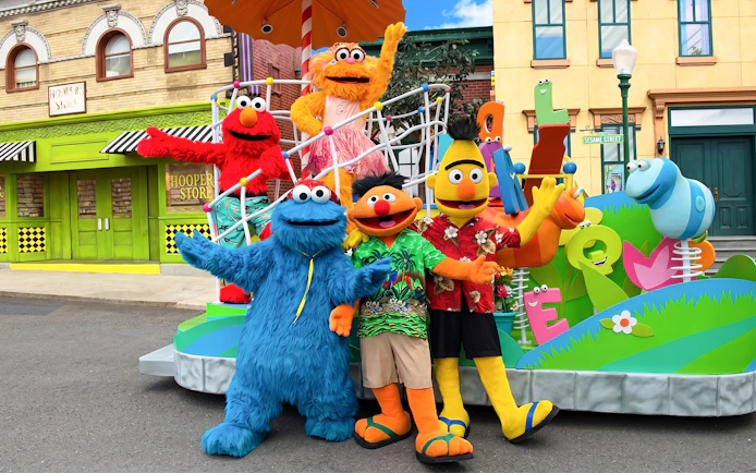 Sesame Street characters posing at Sesame Place San Diego.