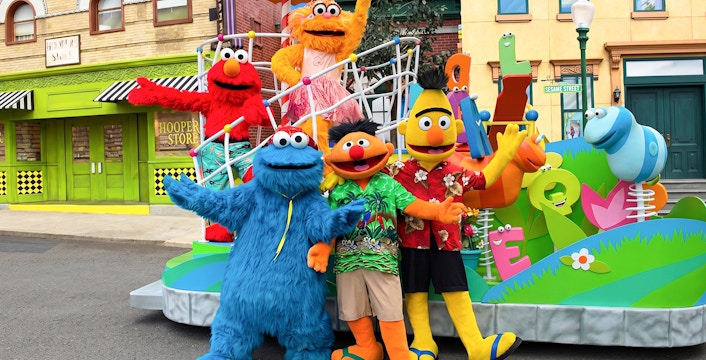 Sesame Street characters posing at Sesame Place San Diego.