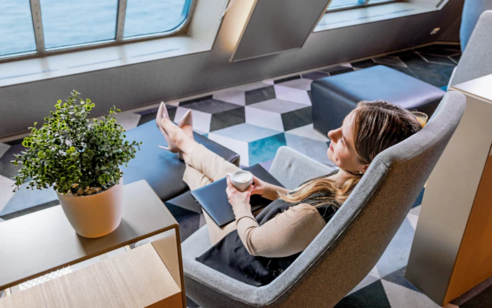 Business lounge seating on ferry from Tallinn to Helsinki.