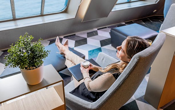Business lounge seating on ferry from Tallinn to Helsinki.