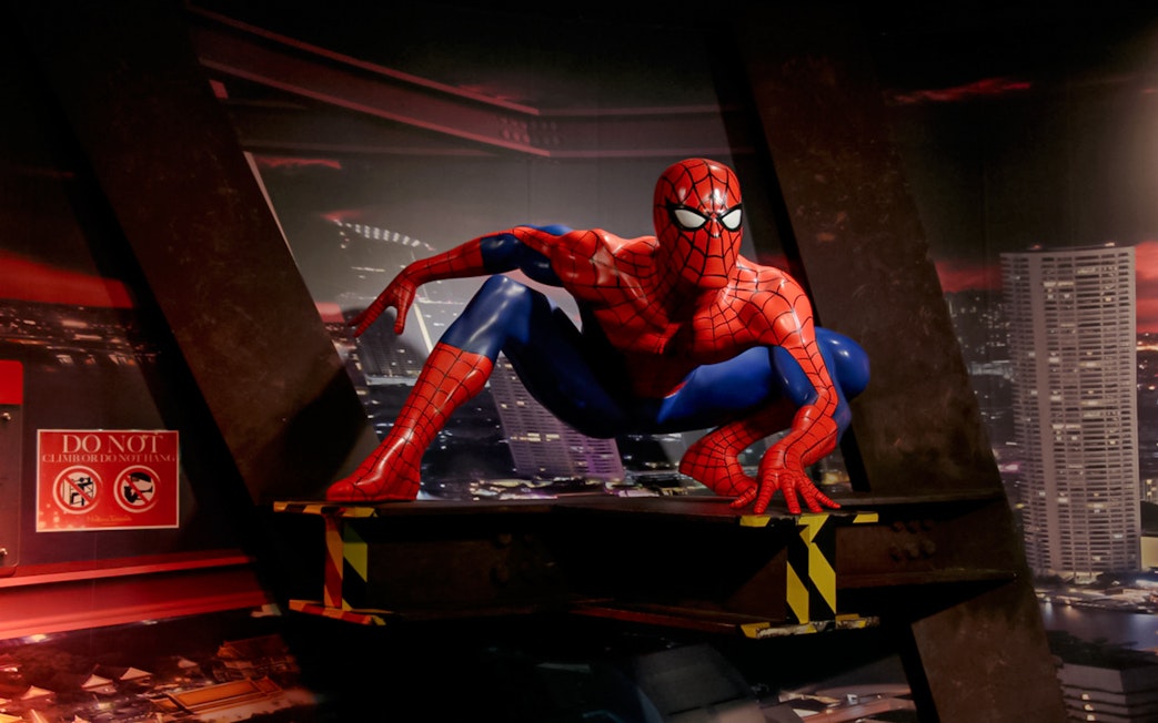 Spiderman figure at Madame Tussauds Bangkok in a crouching pose.