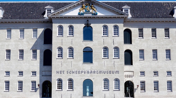 National Maritime Museum building facade in Amsterdam, Netherlands.