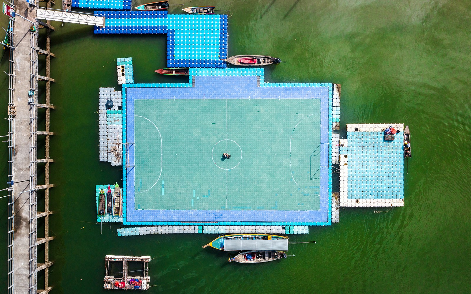 Floating football field in Ko Panyi fishing village, Phang Nga, Thailand.