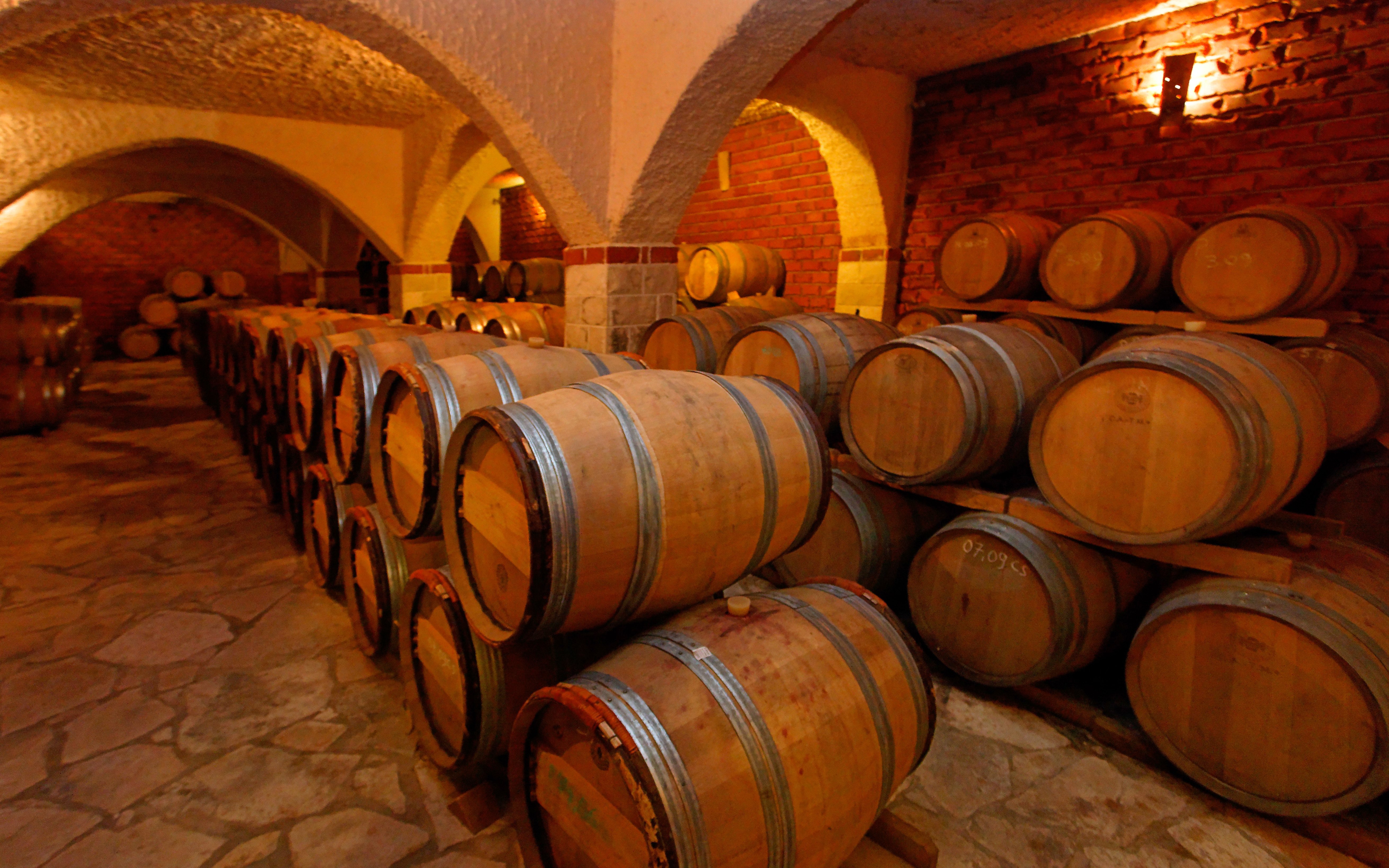 Wine barrels in a cellar on Peljesac, Croatia.