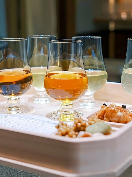 Glasses of assorted teas on a tray at Private Tea Ceremony & Seasonal Wagashi Experience.
