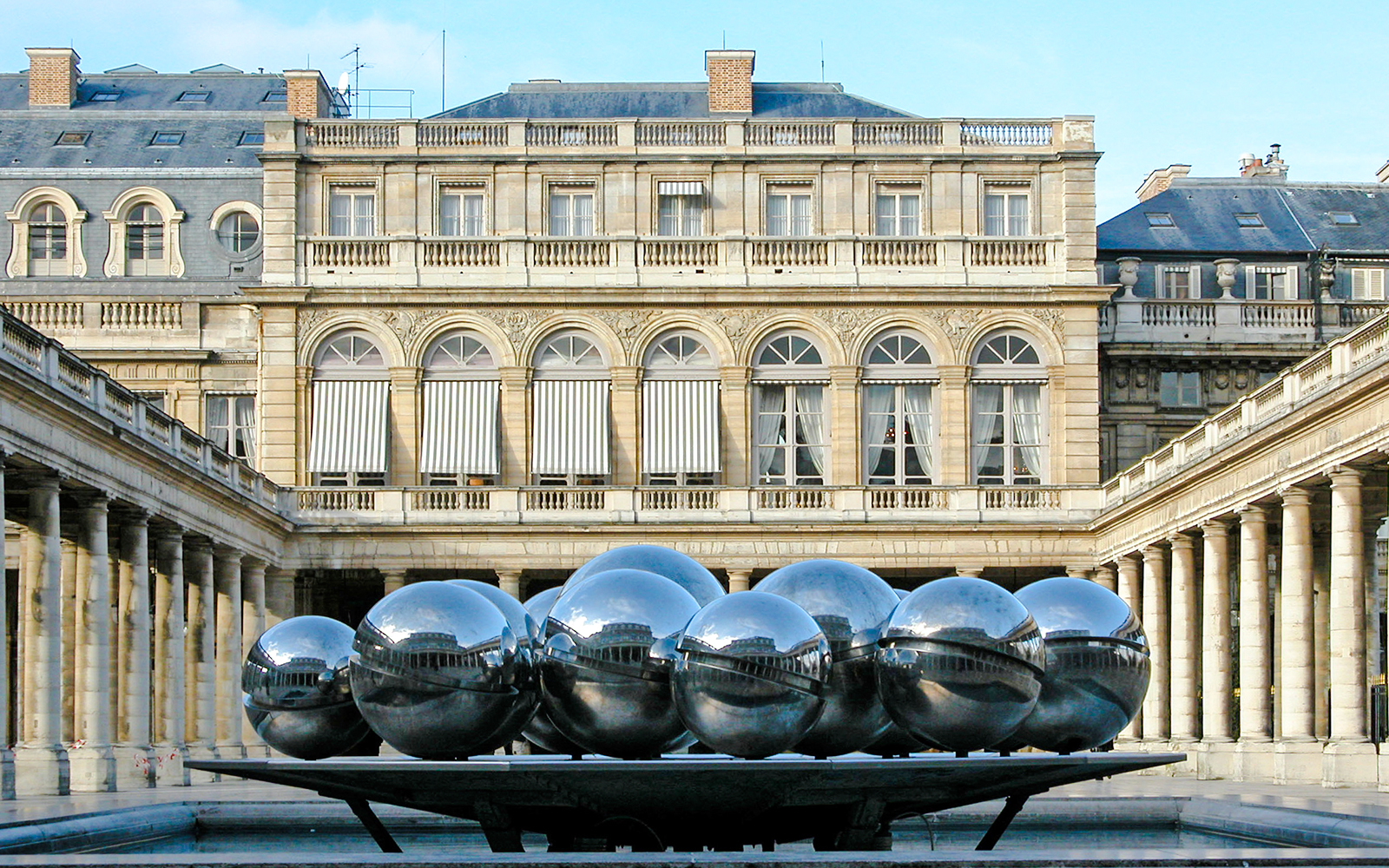 Reflective spheres in the courtyard of Palais Royal, Paris.