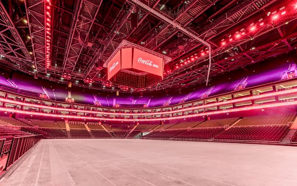 Coca-Cola Arena interior in Dubai, set for Rewind Reloaded Live event.