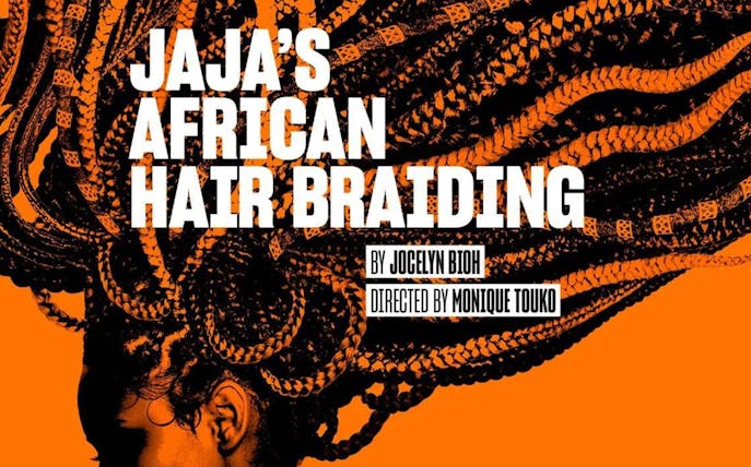 Jaja's African Hair Braiding West End show poster with intricate braids design