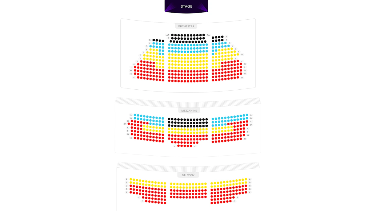 Seating chart of Lyceum Theatre showing orchestra, mezzanine, and balcony sections.