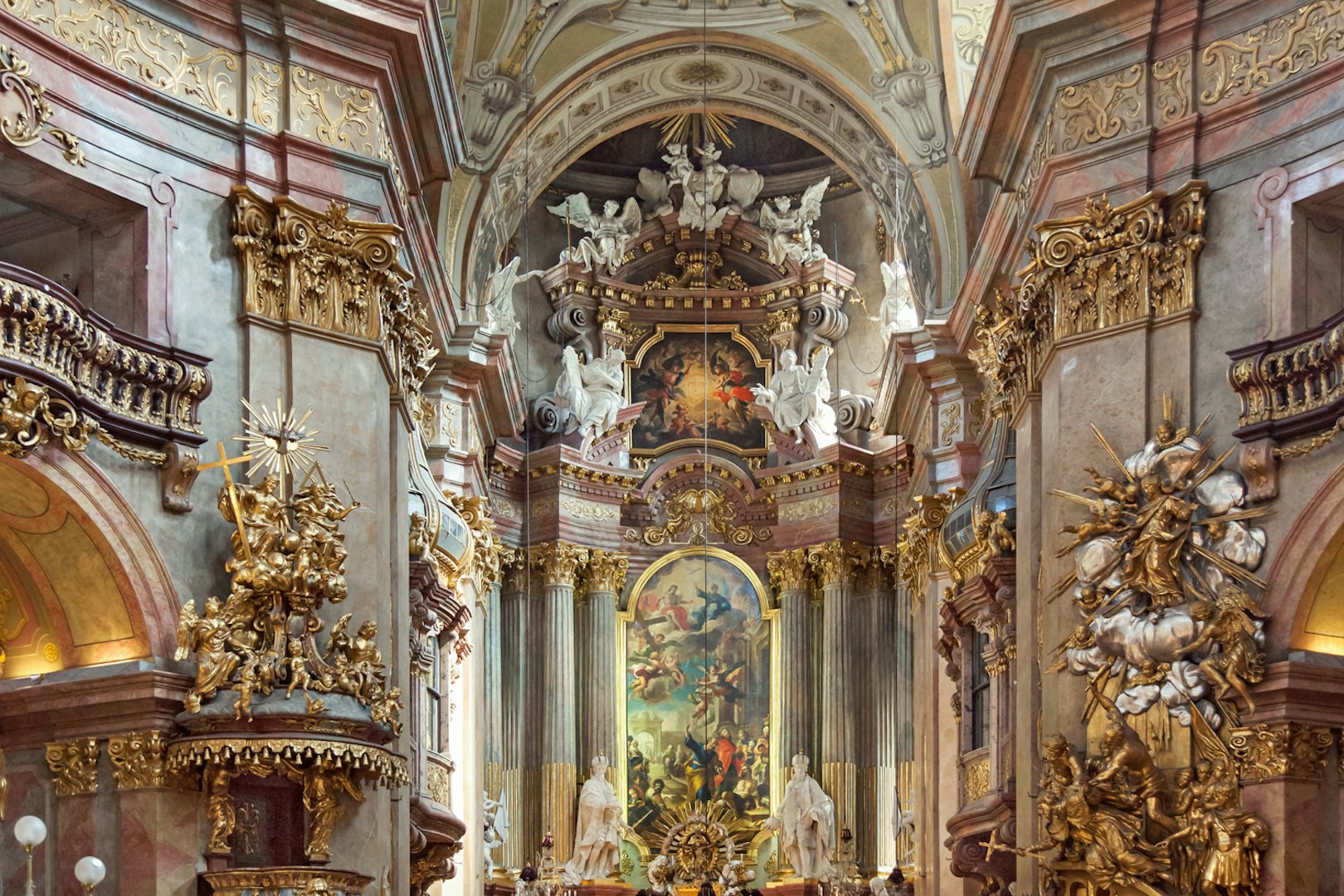 St. Peter's Church ornate interior with baroque decorations, Vienna concert venue.