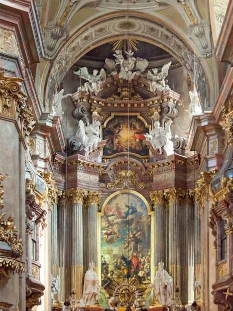 St. Peter's Church ornate interior with baroque decorations, Vienna concert venue.
