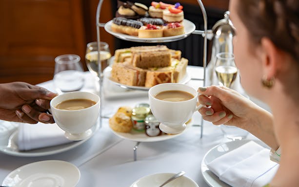 Afternoon tea with pastries and sandwiches at the London Eye.