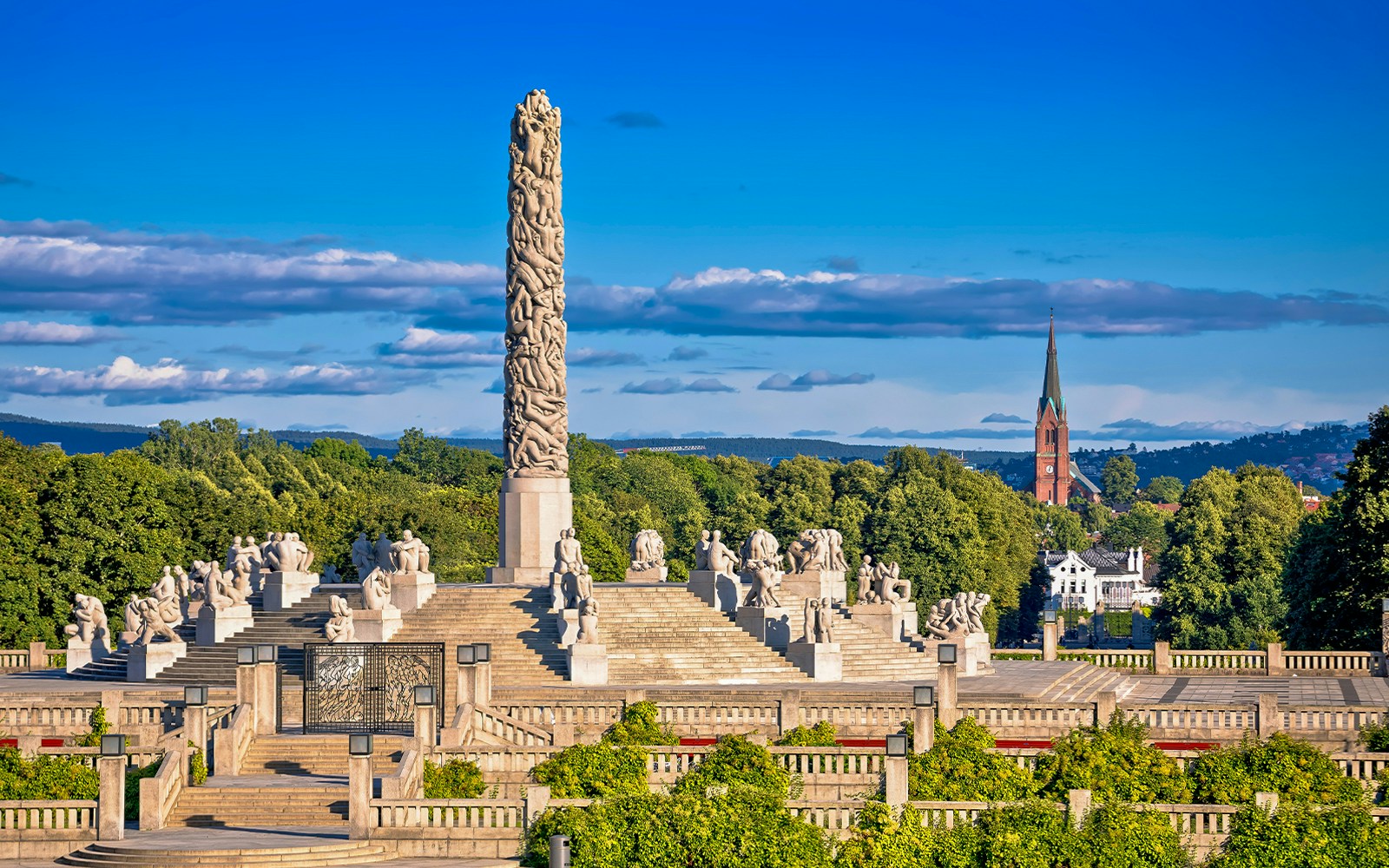 Vigeland Park sculptures in Oslo, Norway, showcasing unique artistic expressions.