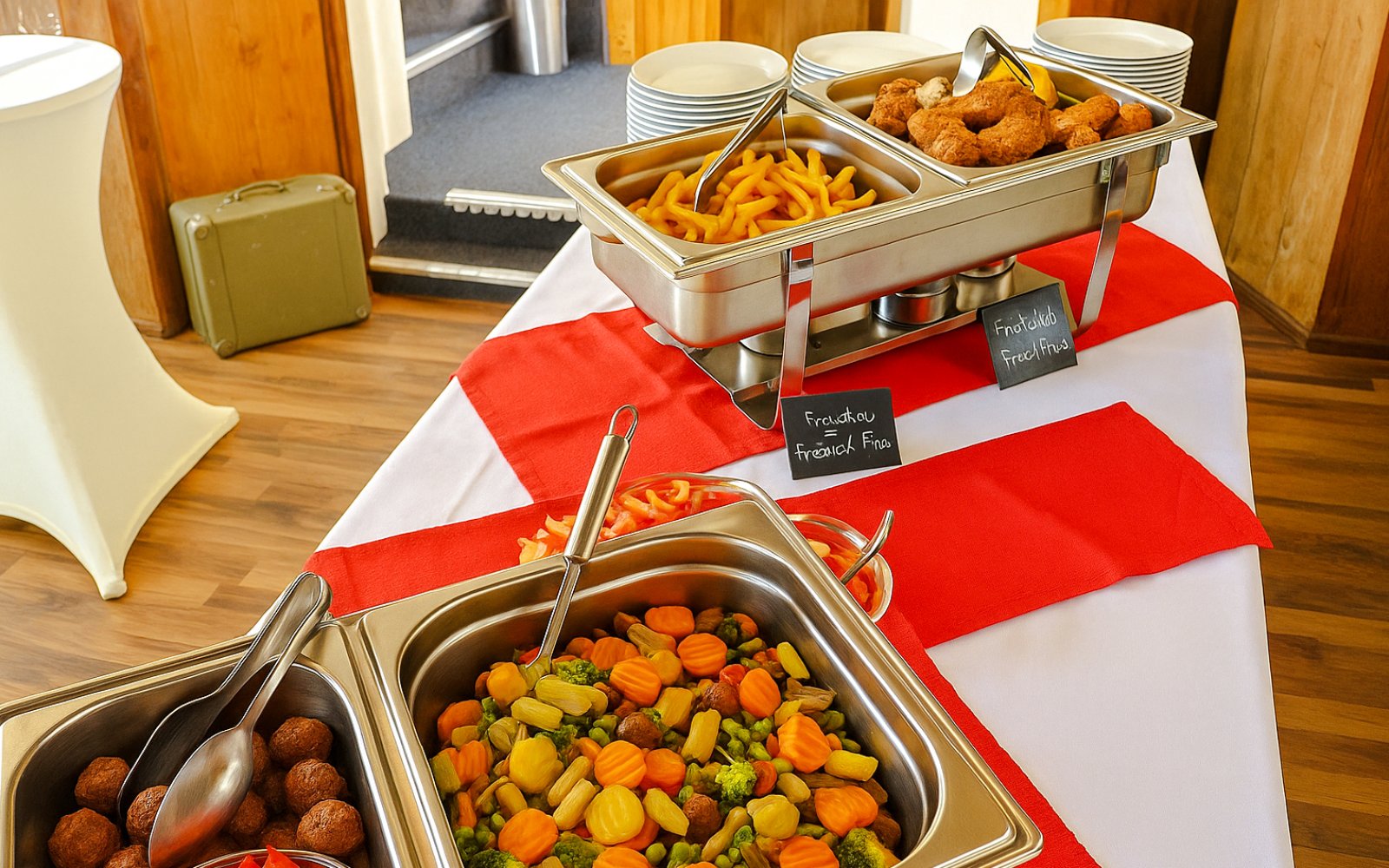 Buffet with assorted dishes on Prague Evening Cruise.