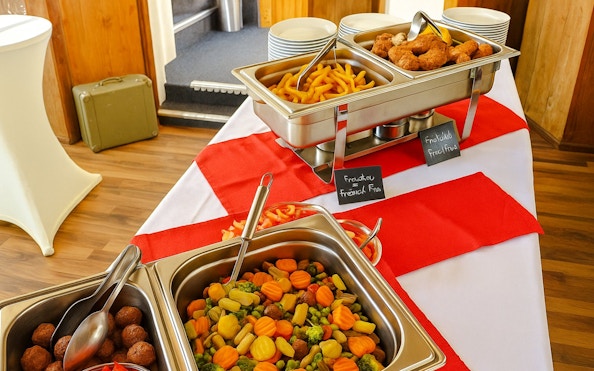 Buffet with assorted dishes on Prague Evening Cruise.