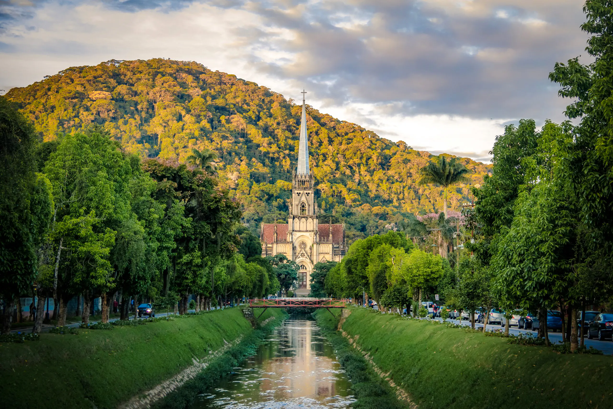 Cathedral of St. Peter of Alcantara with lush greenery in Petrópolis, Rio de Janeiro.