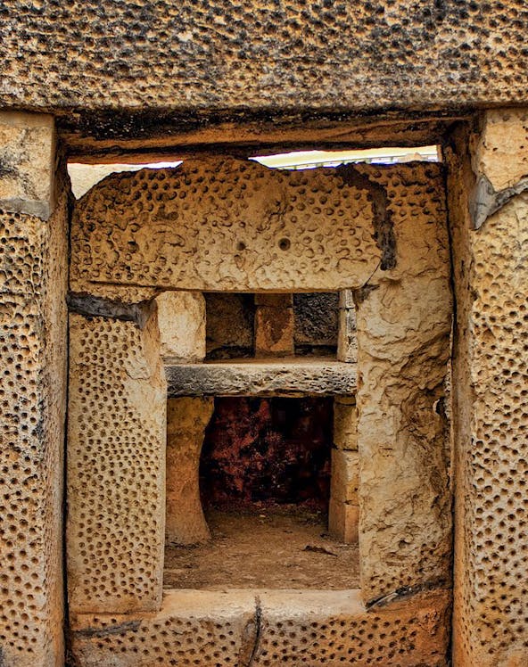 Ancient limestone structure at Limestone Heritage Park & Gardens, Malta.