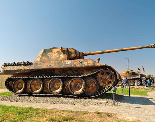 German Panther tank displayed at a military museum in Germany, showcasing World War II history.