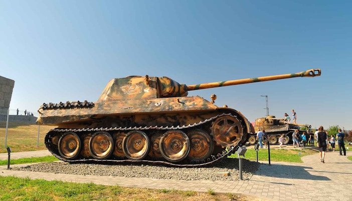 German Panther tank displayed at a military museum in Germany, showcasing World War II history.