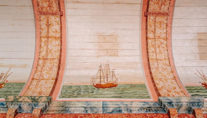 Galley Room artwork at National Palace of Sintra, Portugal, showcasing historical paintings and ornate decor.