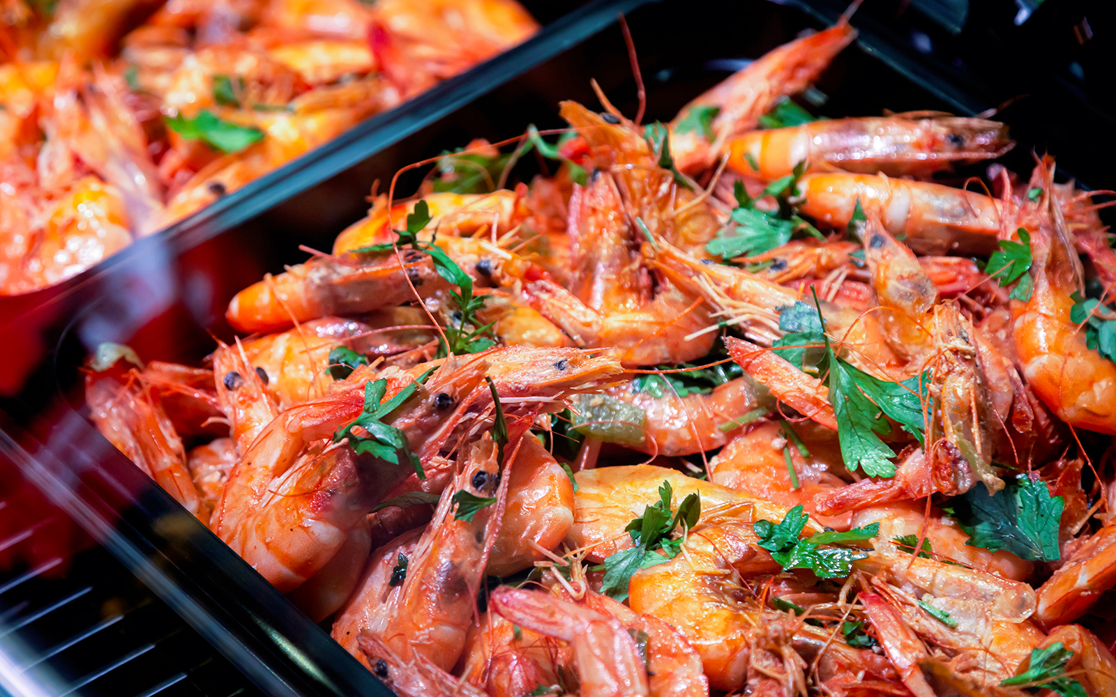 Shrimp dish served on a buffet dinner cruise.