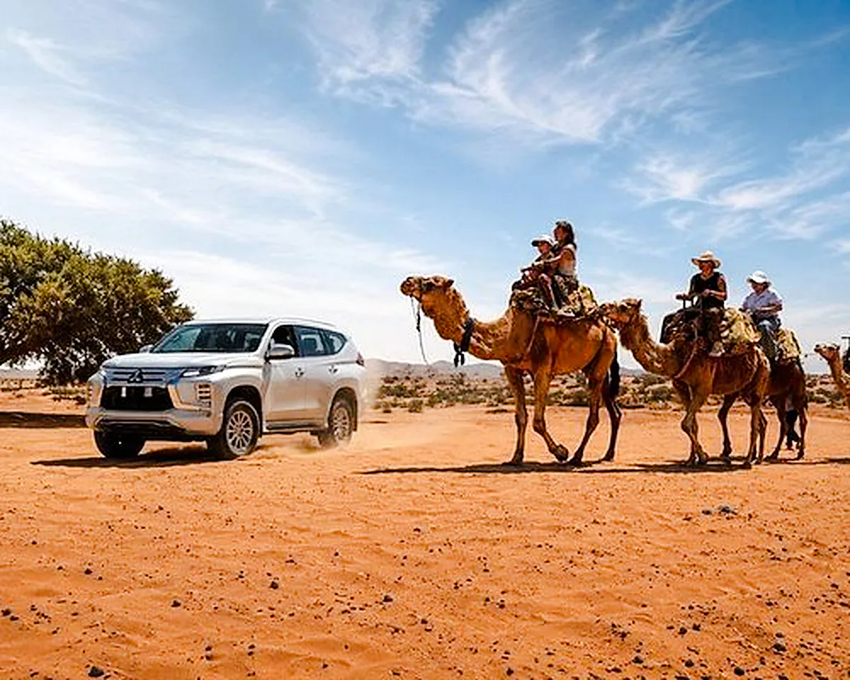 Jeep and camels on desert safari, Massa & Tiznit day trip, Agadir.