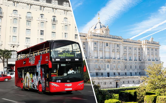 Madrid panoramic bus tour and Royal Palace of Madrid.
