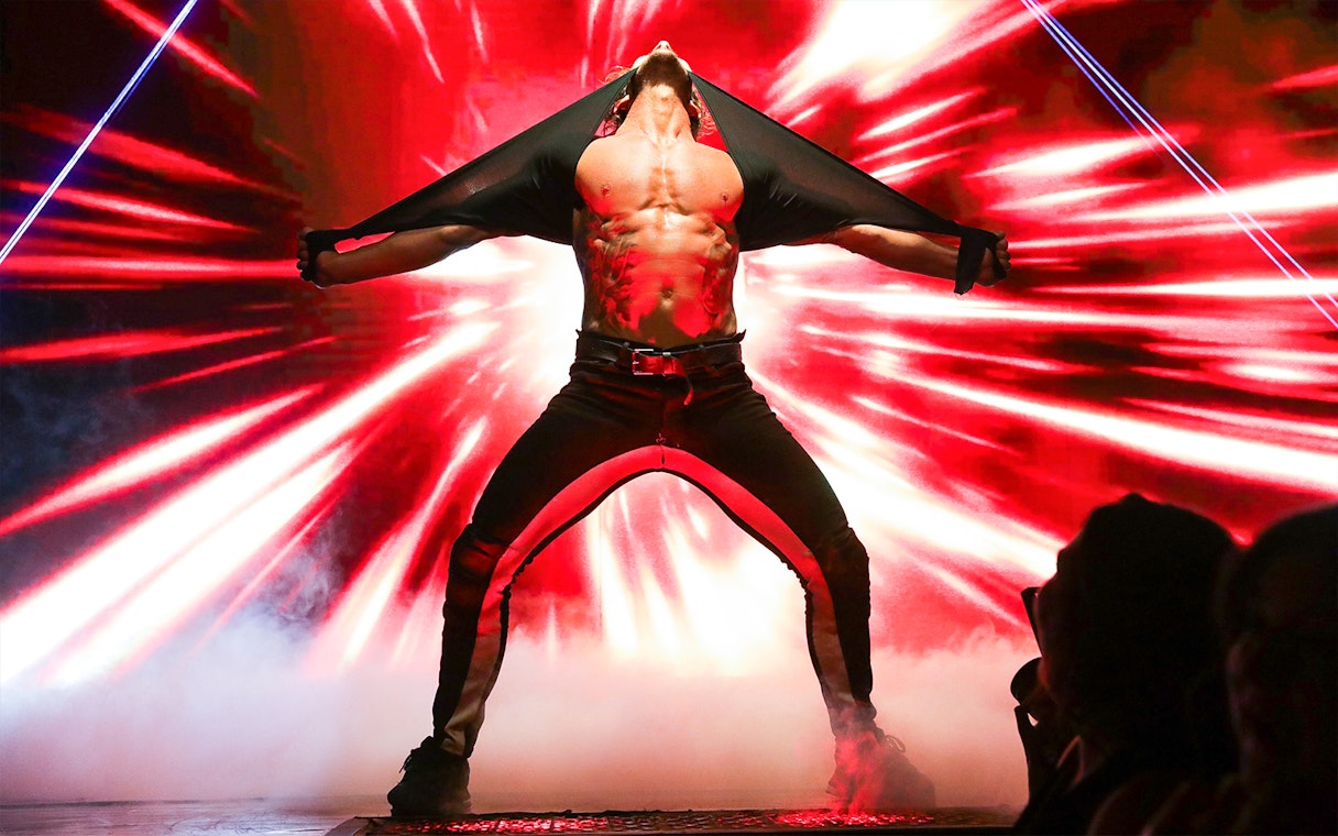 Performer on stage at Australia's Thunder from Down Under show.