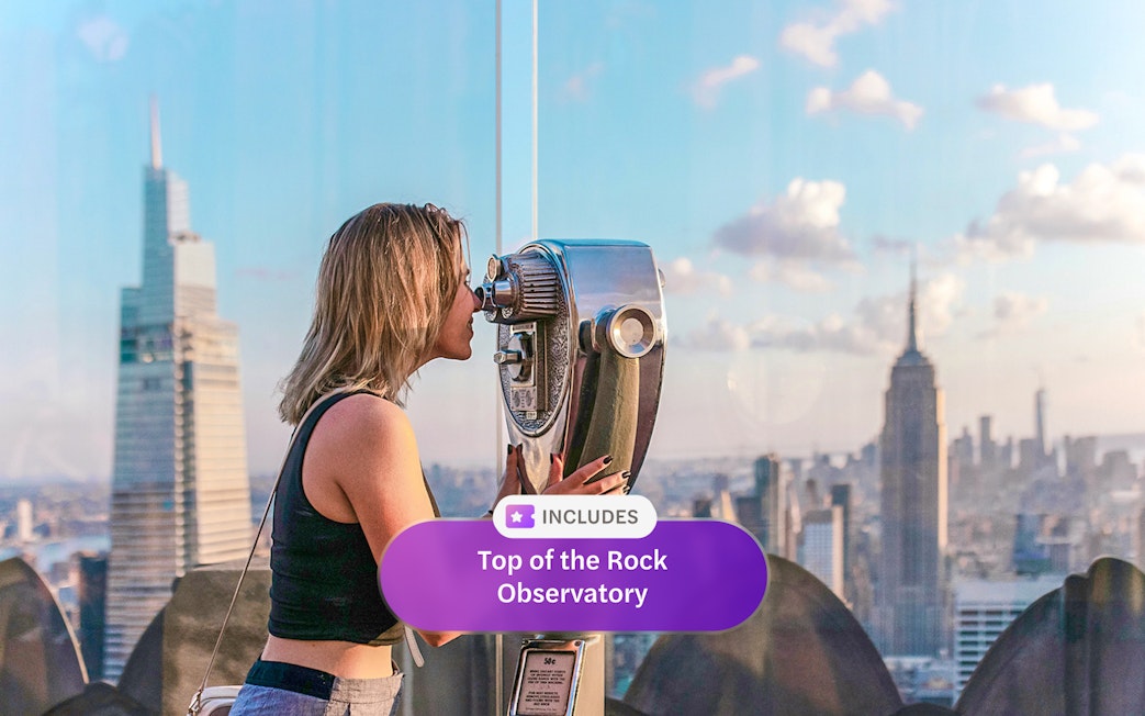 Viewing New York City skyline from Top of the Rock Observation Deck.