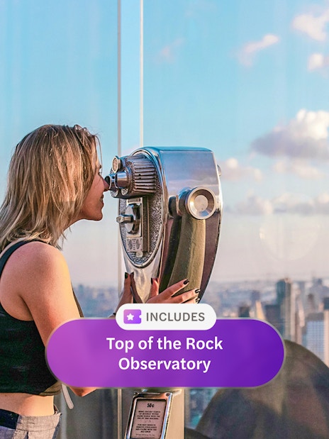 Viewing New York City skyline from Top of the Rock Observation Deck.