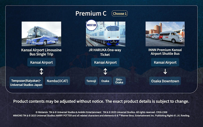 Kansai Airport transport options to Universal Studios Japan and Osaka.