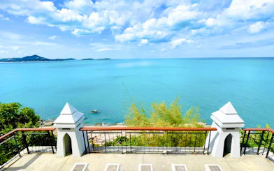 Scenic ocean view from a terrace on Koh Samui island, Thailand.