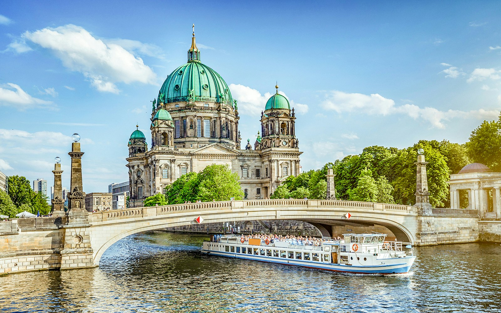 Berliner Dom viewed from a city cruise on the Spree River in Berlin.