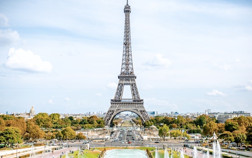 Eiffel Tower with Paris skyline on a city tour.