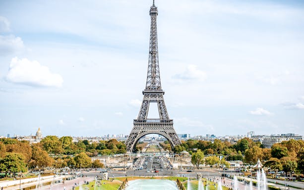 Eiffel Tower with Paris skyline on a city tour.