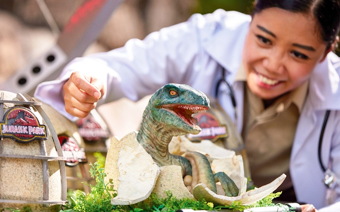 Dinosaur hatching exhibit at Universal Studios Singapore's Jurassic Park attraction.