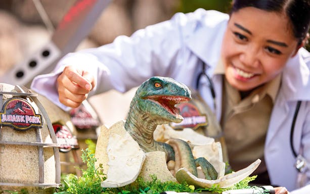 Dinosaur hatching exhibit at Universal Studios Singapore's Jurassic Park attraction.