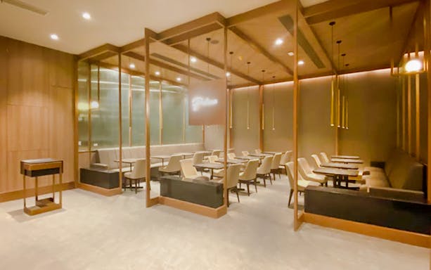 Seating area at Plaza Premium First lounge, Terminal 3, Jakarta Soekarno-Hatta Airport.