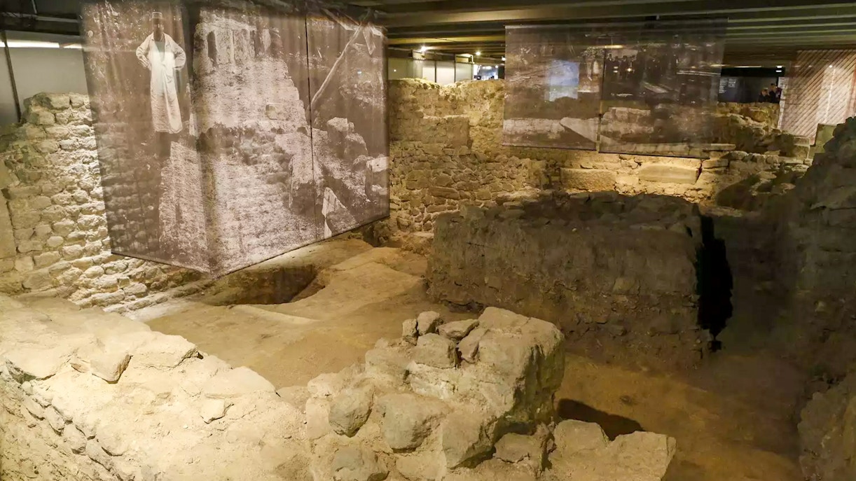 Inside underground archeological crypt, Notre dame, Paris