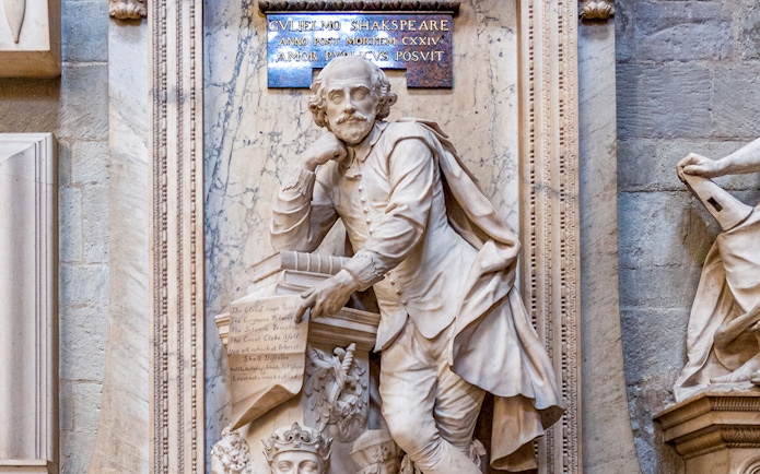 Statue of William Shakespeare in Westminster Abbey, London.